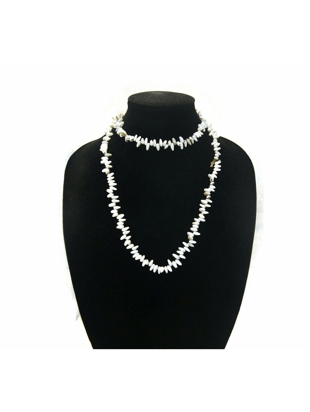 Vintage Handmade White and Pink 35 Inch Shell Necklace.